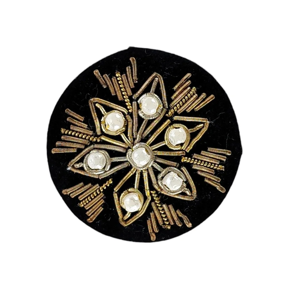 Vintage Hand Stitched Floral Design With Seed Beads Shank Collectible Button 1pc